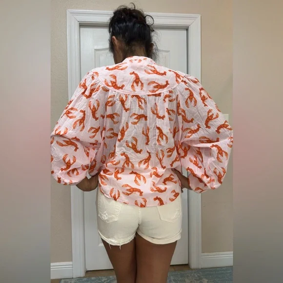 Anthropologie Whimsy Lobster Print Button Down Shirt - Picture 12 of 15